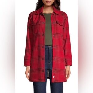 Lands' End woman’s Blake Shelton long blouse jacket red/black detail Medium NWOT